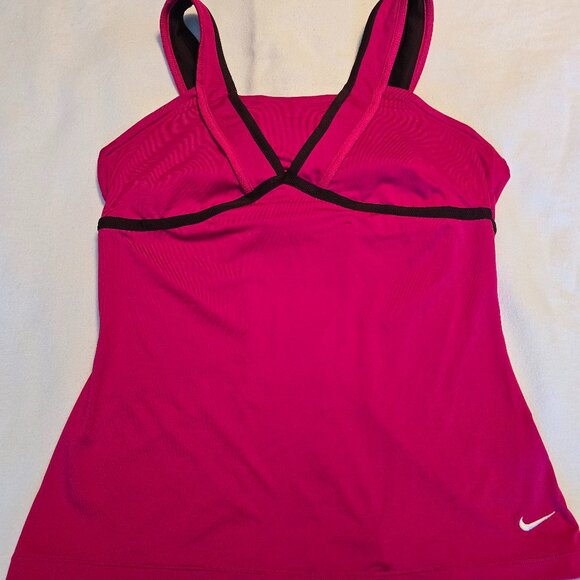 Nike Women Dri Fit L Large Pink Black Tank Active Workout Sleeveless Thick Strap - Picture 1 of 11